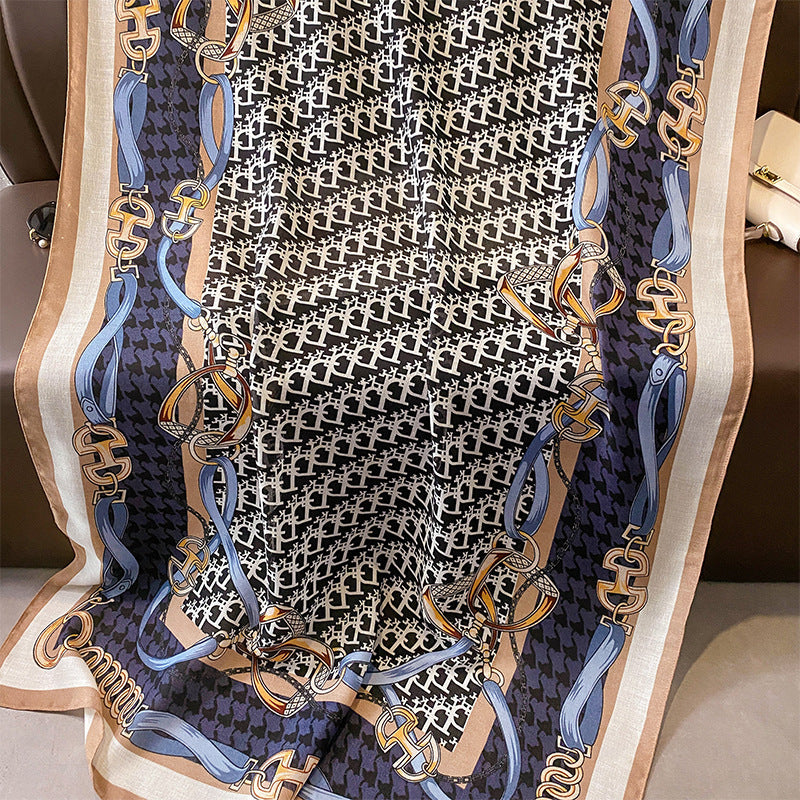 Scarf Fashionable Letter Matrix Chain Print Pattern Cotton Linen Texture Scarf Stole Women