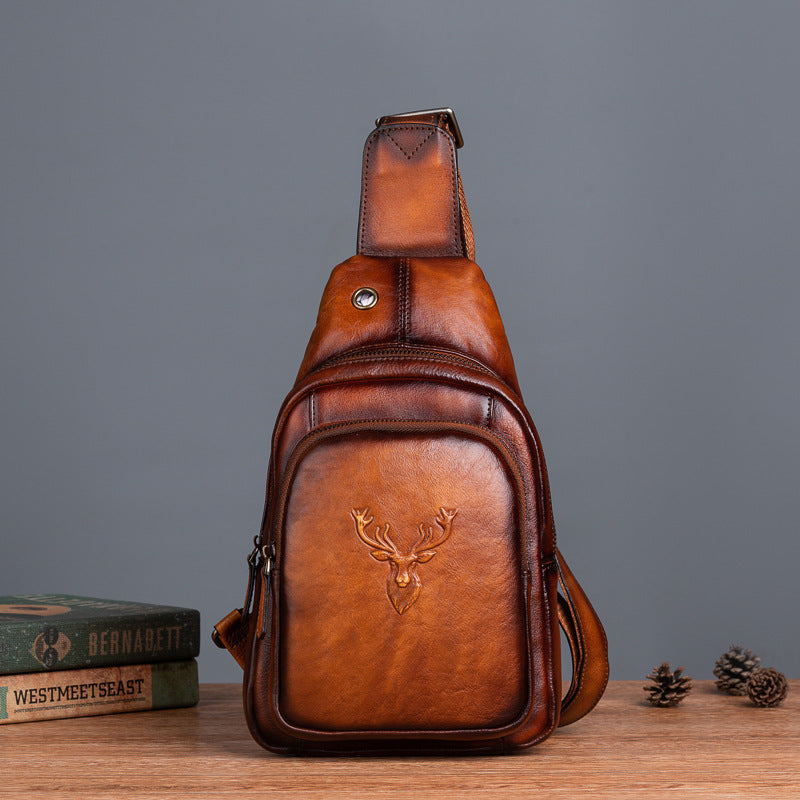 Men's bust bag Genuine cowhide leather retro casual crossbody bag for men