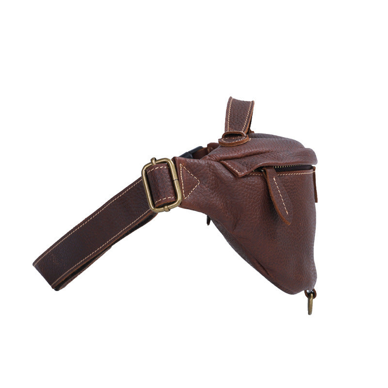Men's Bust Bag Genuine Cowhide Leather Retro Casual Fashion Waist Pouch Shoulder Bag Crossbody Bag for Men