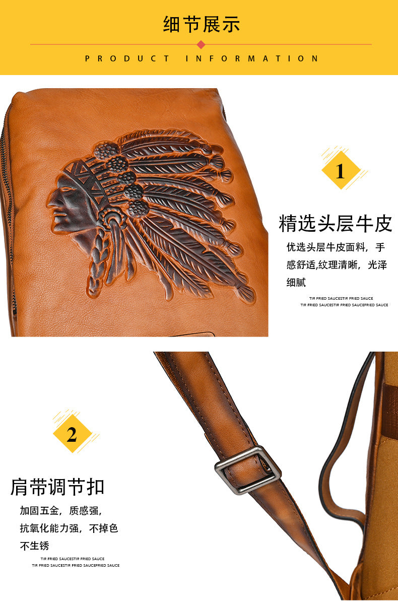 Men's backpack cowhide genuine leather retro fashion computer bag men's casual travel bag
