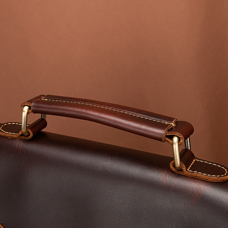 Men's Briefcase Handbag Cowhide Genuine Leather Retro Business Computer Bag for Men