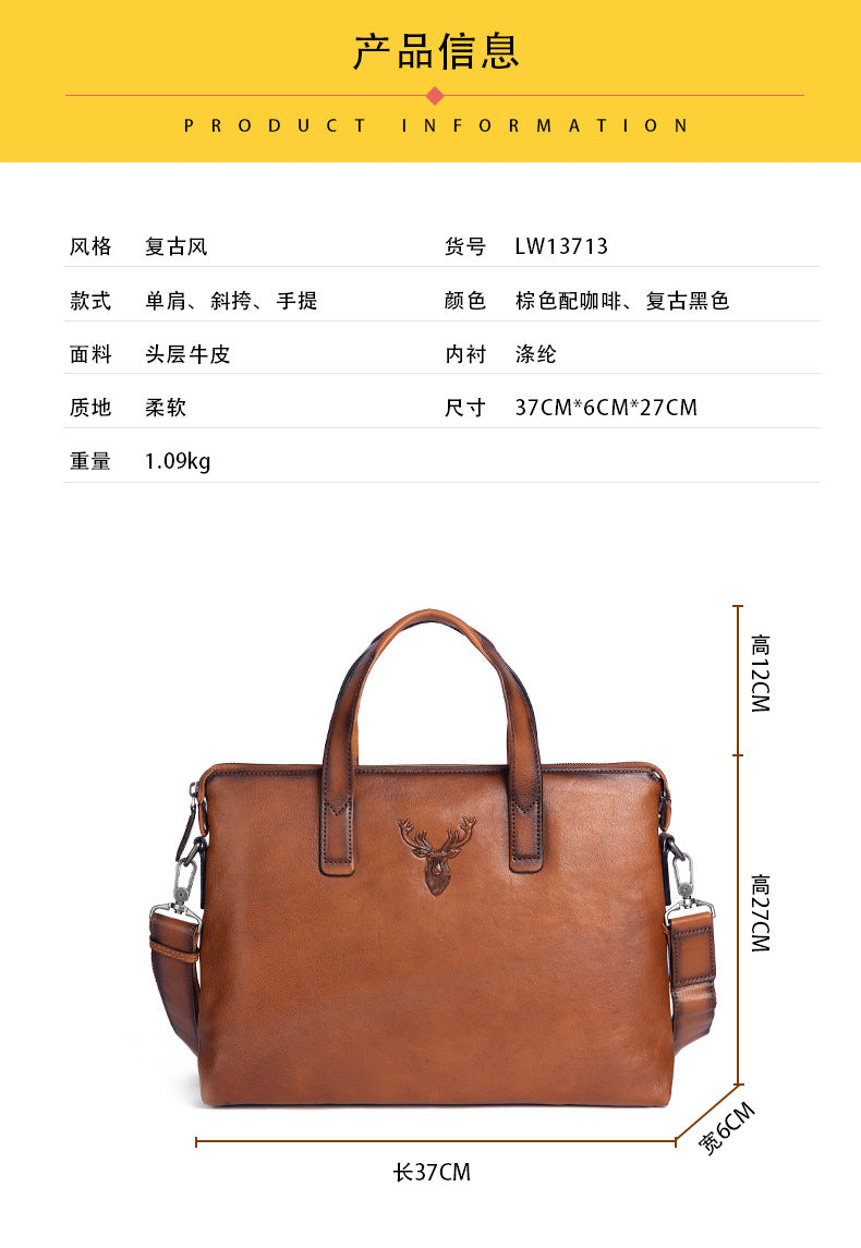 Men's Briefcase Cowhide Genuine Leather Casual Men's Handbag File Bag