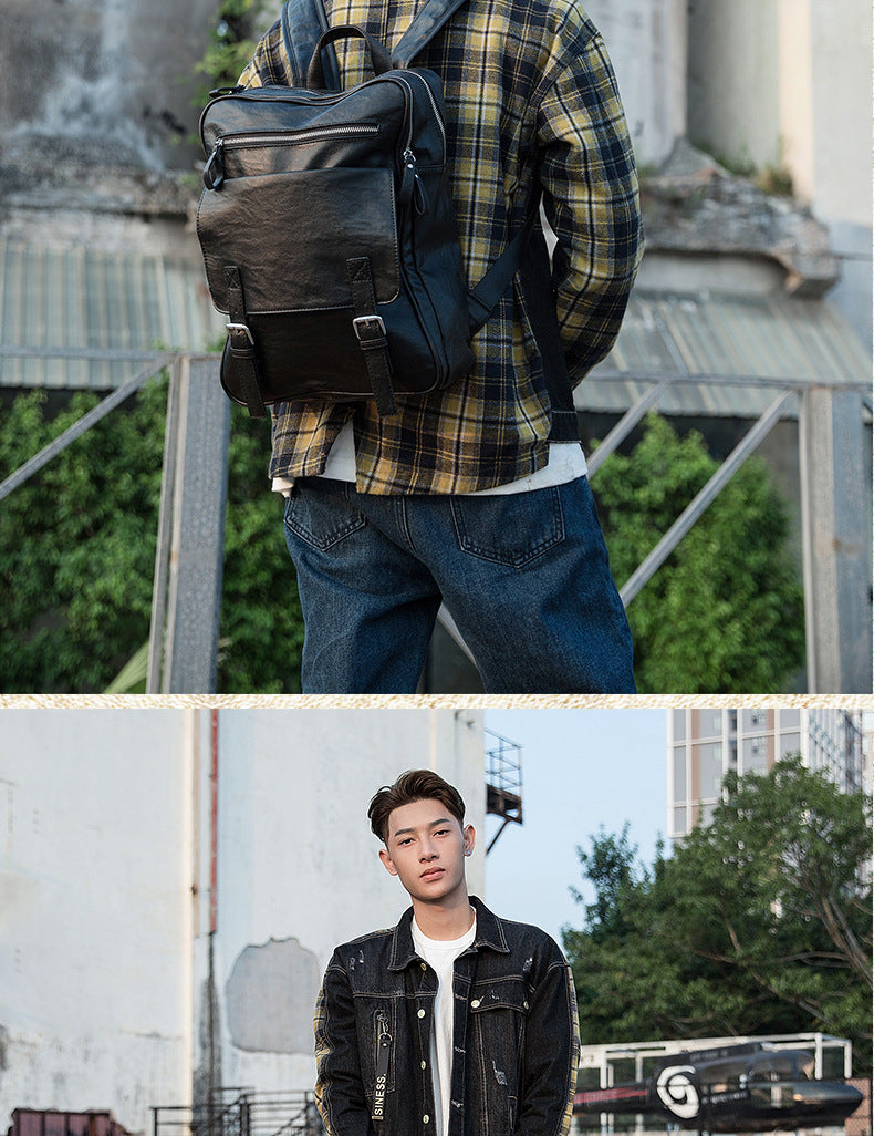 Men's backpack, original handmade cowhide genuine leather, simple casual computer bag, large capacity, travel bag