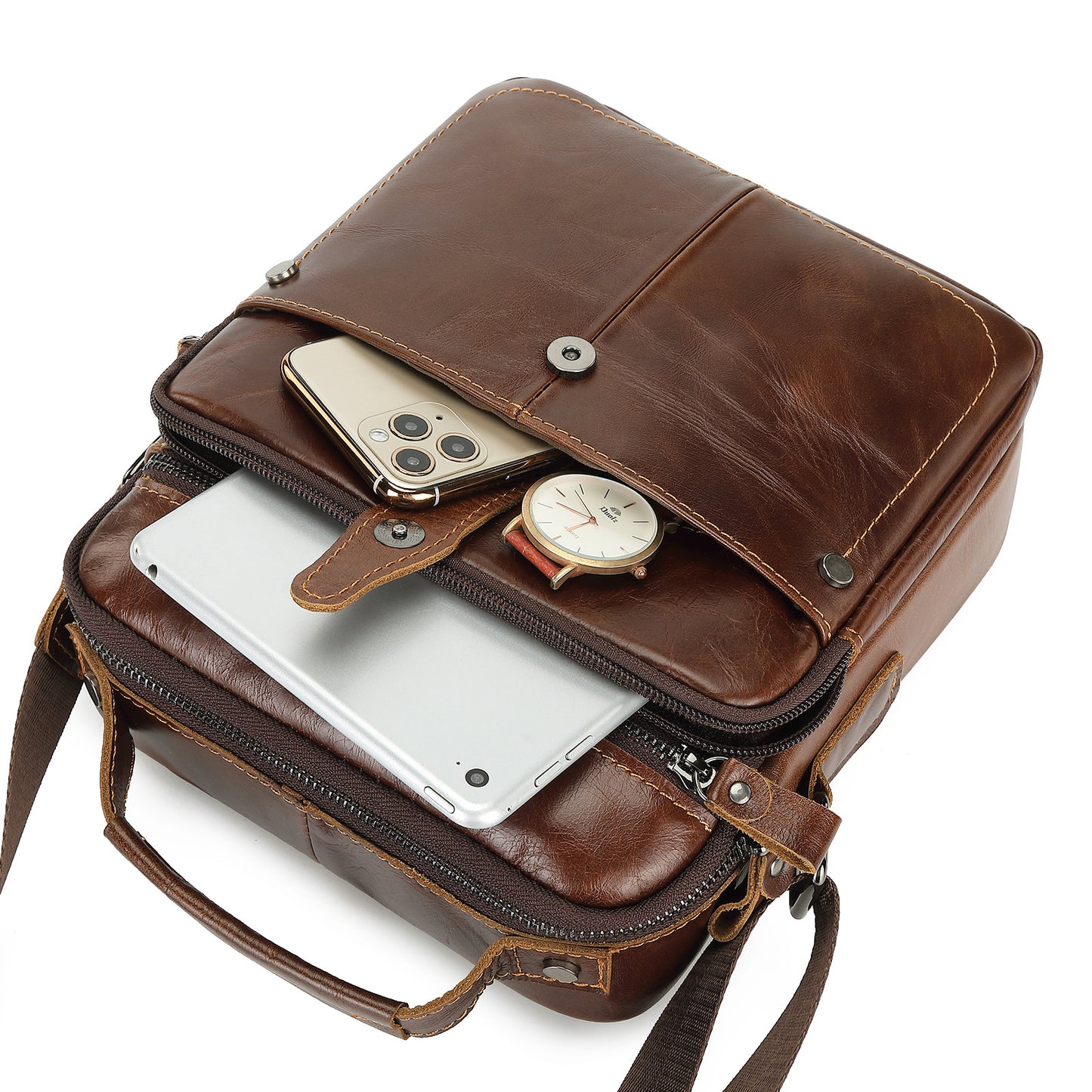 Men's Shoulder Bag Cowhide Casual Korean Fashion Crossbody Bag for Men