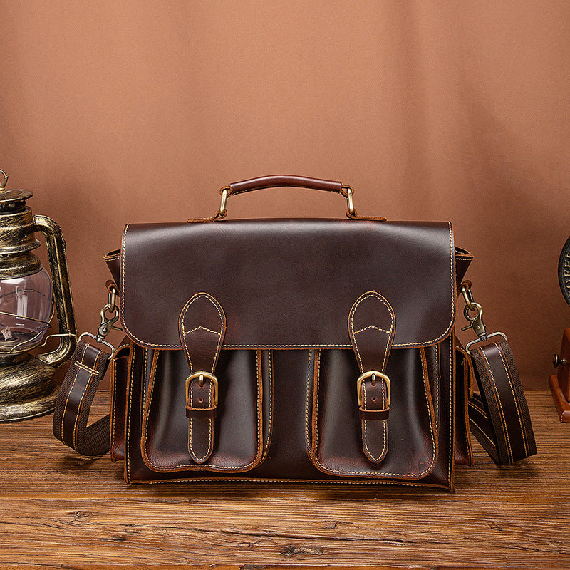 Men's Briefcase Handbag Cowhide Genuine Leather Retro Business Computer Bag for Men