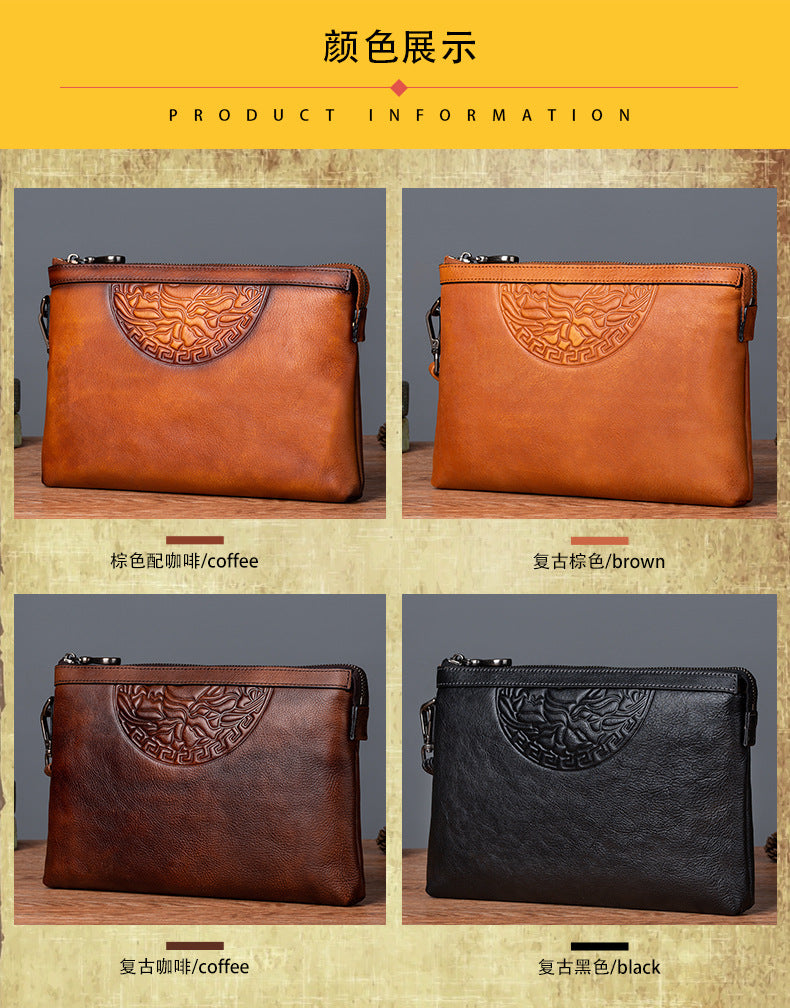 Men's Clutch Bag Genuine Cowhide Leather Retro Casual Men's Handbag