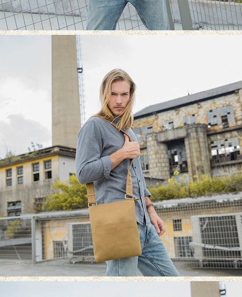 Men's Shoulder Bag Handcrafted Genuine Cowhide Leather Crazy Horse Simple Retro Crossbody Bag for Men