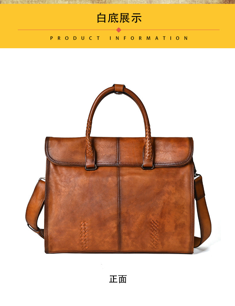 Men's briefcase genuine cowhide leather simple fashion retro casual business men's handbag computer bag