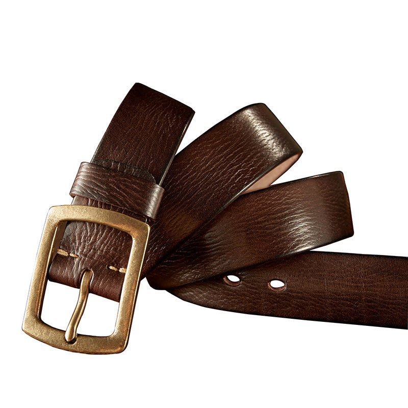 Men's Belt Original Handmade Retro Cowhide Genuine Leather Copper Needle Buckle Men's Belt