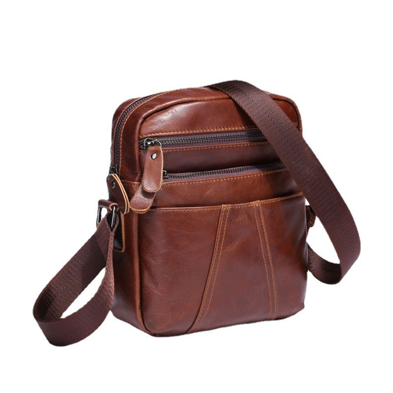 Men's Shoulder Bag Genuine Cowhide Leather Casual Crossbody Bag for Men