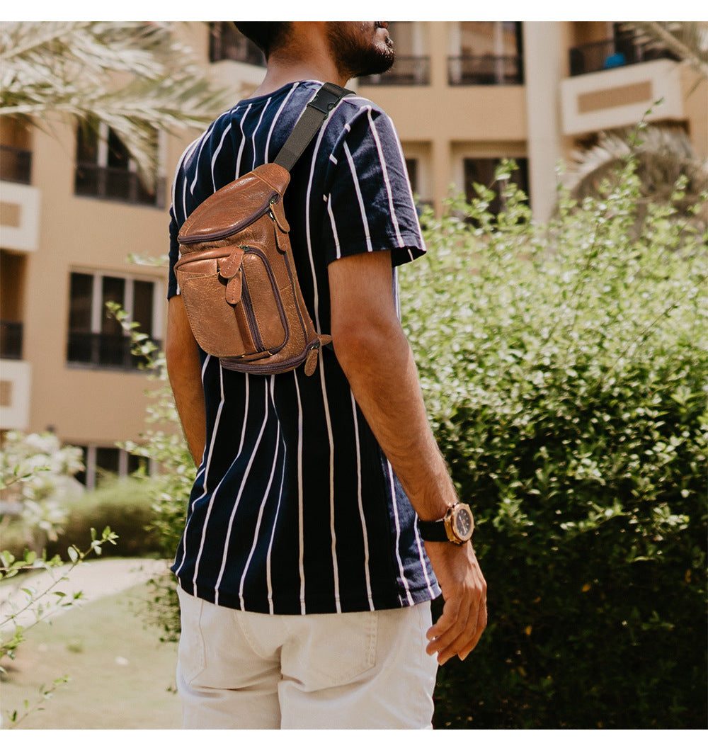 Men's waist pouch cowhide genuine leather fashion retro outdoor bust bag for men