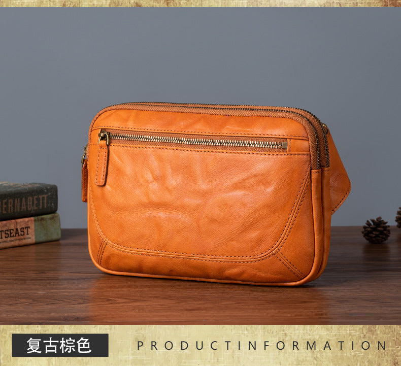 Men's Shoulder Bag Genuine Cowhide Leather Retro Crossbody Bag for Men