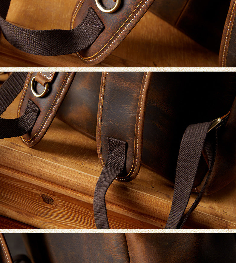 Men's backpack, handmade, genuine cowhide leather, retro outdoor men's travel bag, computer bag