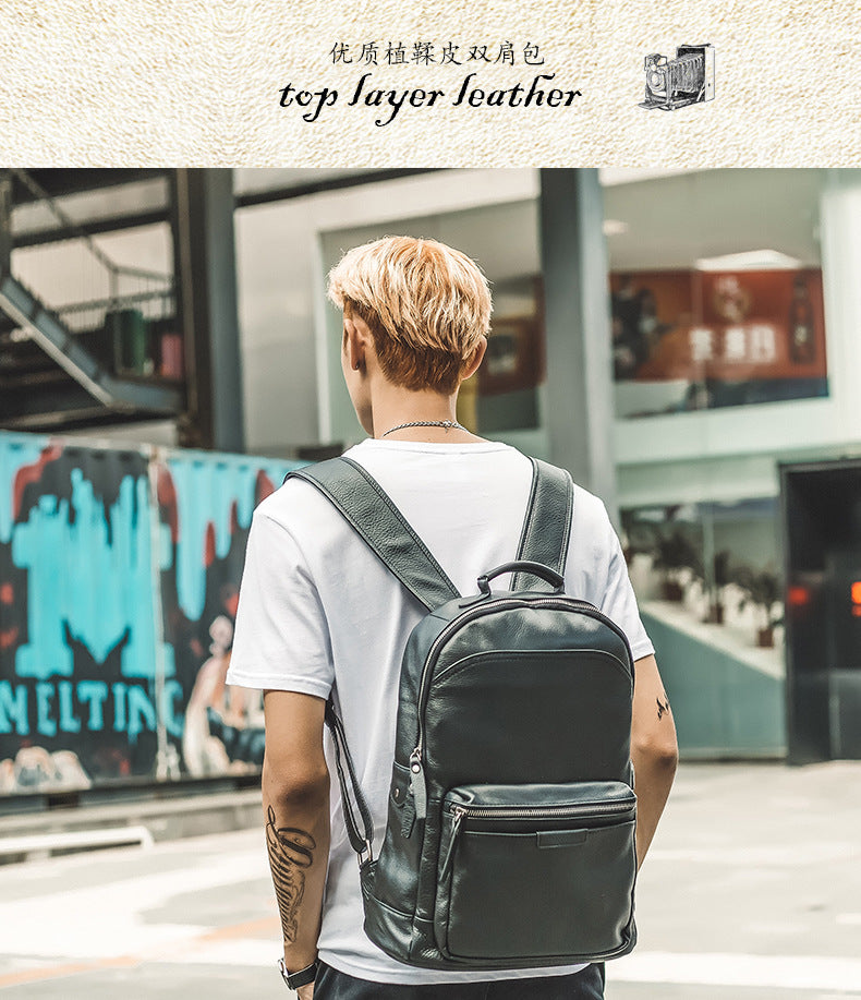 Men's backpack handmade cowhide genuine leather simple casual quality travel bag