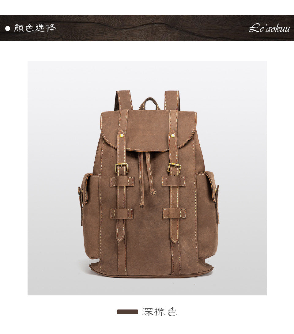 Men's backpack cowhide genuine leather retro large capacity computer bag for men