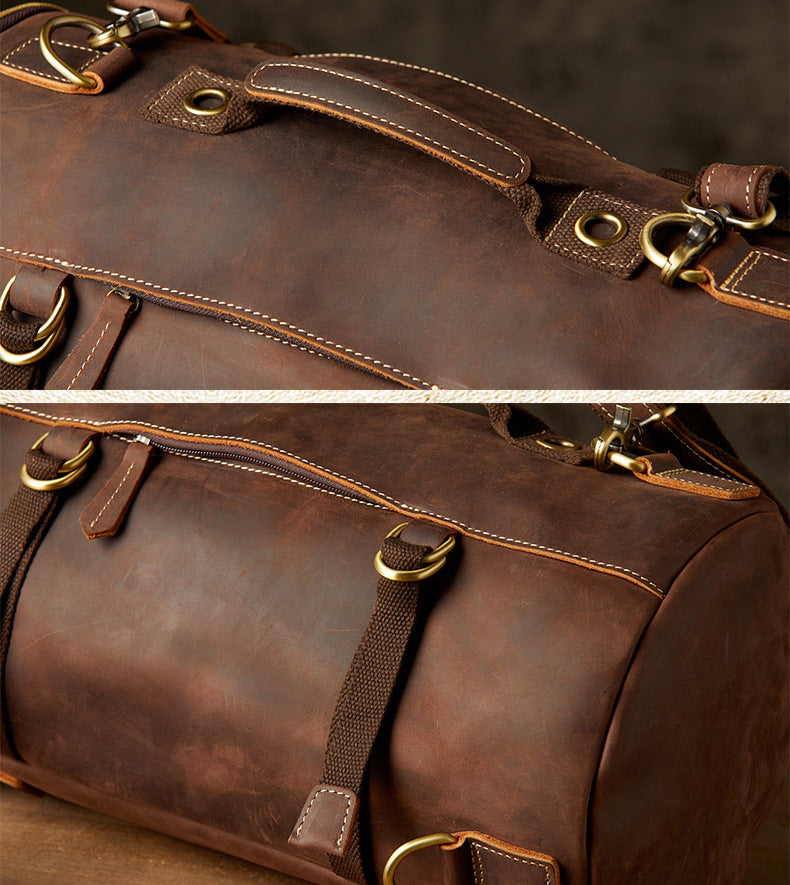 Men's Rucksack Genuine Cowhide Leather Handmade Crazy Horse Original Retro Large Capacity Travel Bag