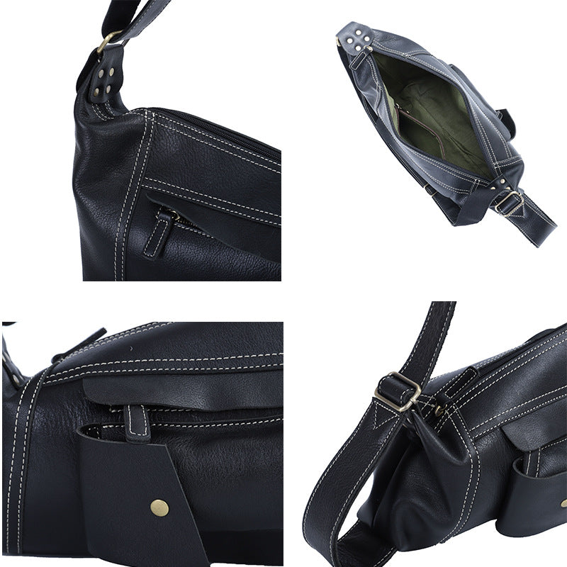 Men's Crossbody Bag Genuine Cowhide Leather Crazy Horse Fashion Commuter Shoulder Bag for Men
