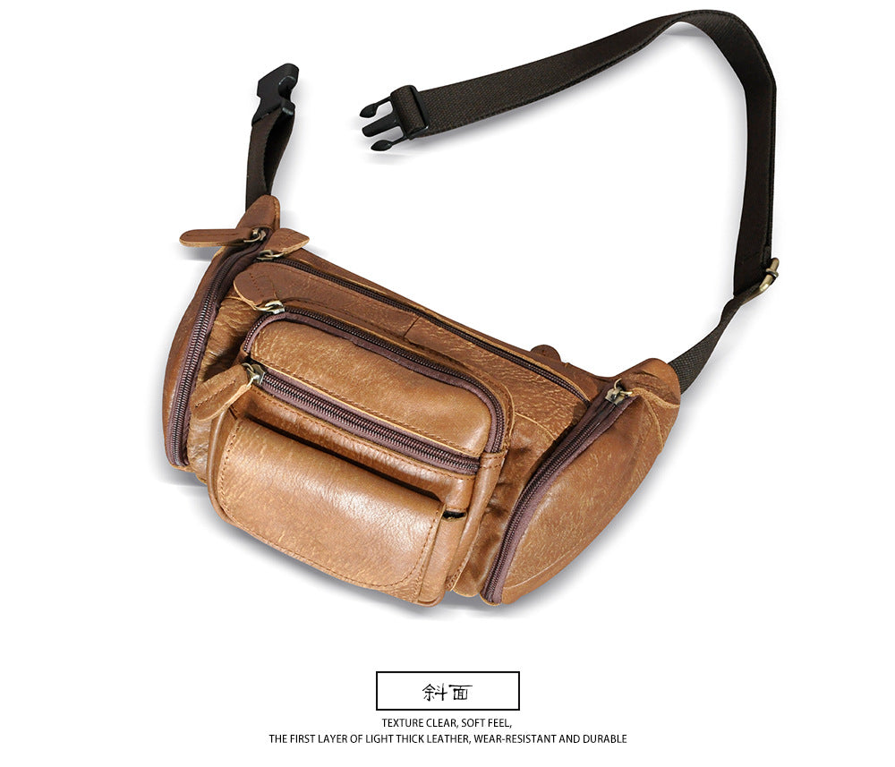 Men's waist pouch cowhide genuine leather fashion retro outdoor bust bag for men