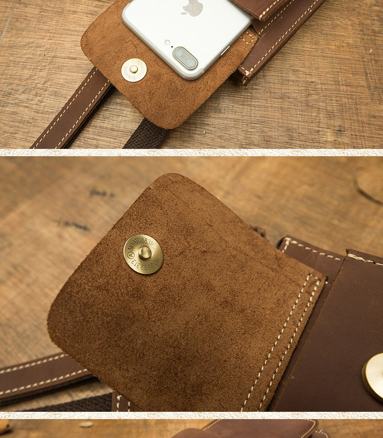 Men's Shoulder Bag Handmade Genuine Cowhide Leather Crazy Horse Men's Crossbody Bag Smartphone Pouch Waist Pouch