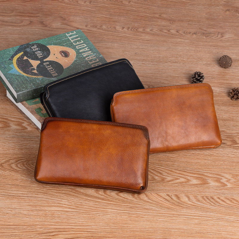 Men's Clutch Bag Genuine Cowhide Leather Practical Retro Casual Men Bag