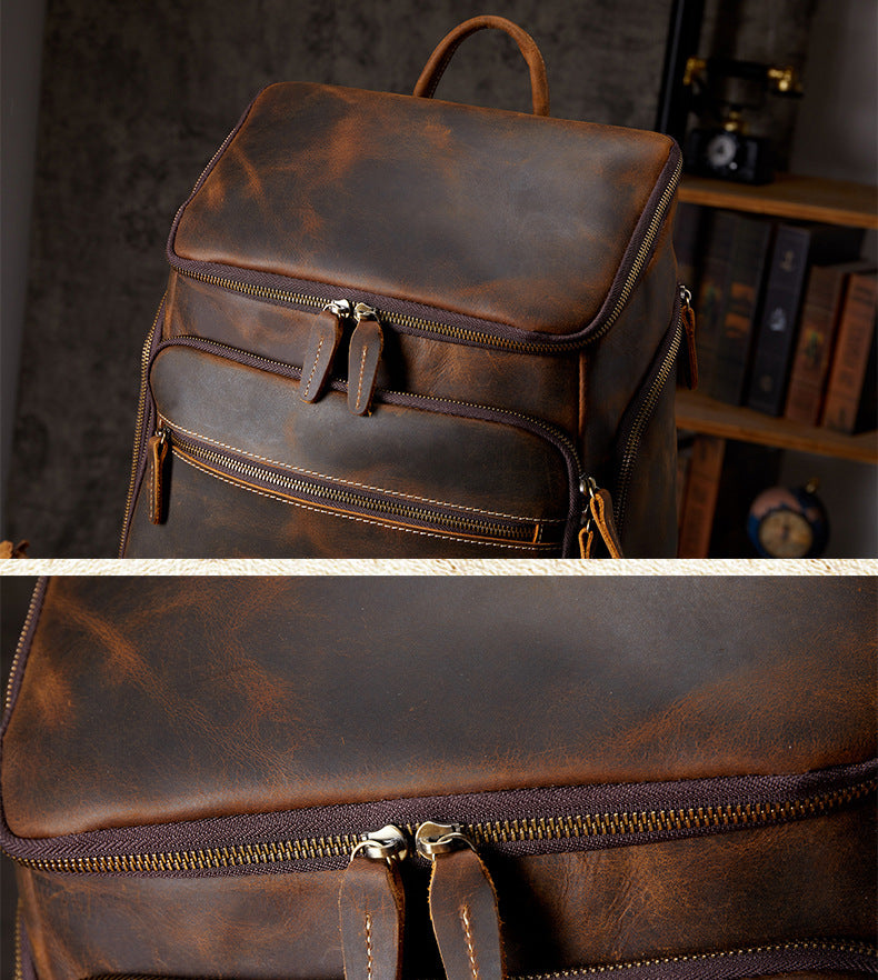 Men's backpack, handmade, genuine cowhide leather, retro outdoor men's travel bag, computer bag