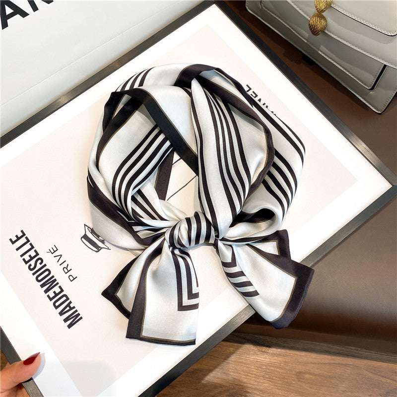 Silk scarf simple temperament vertical striped silk scarf women elongated fashion neck guard scarf