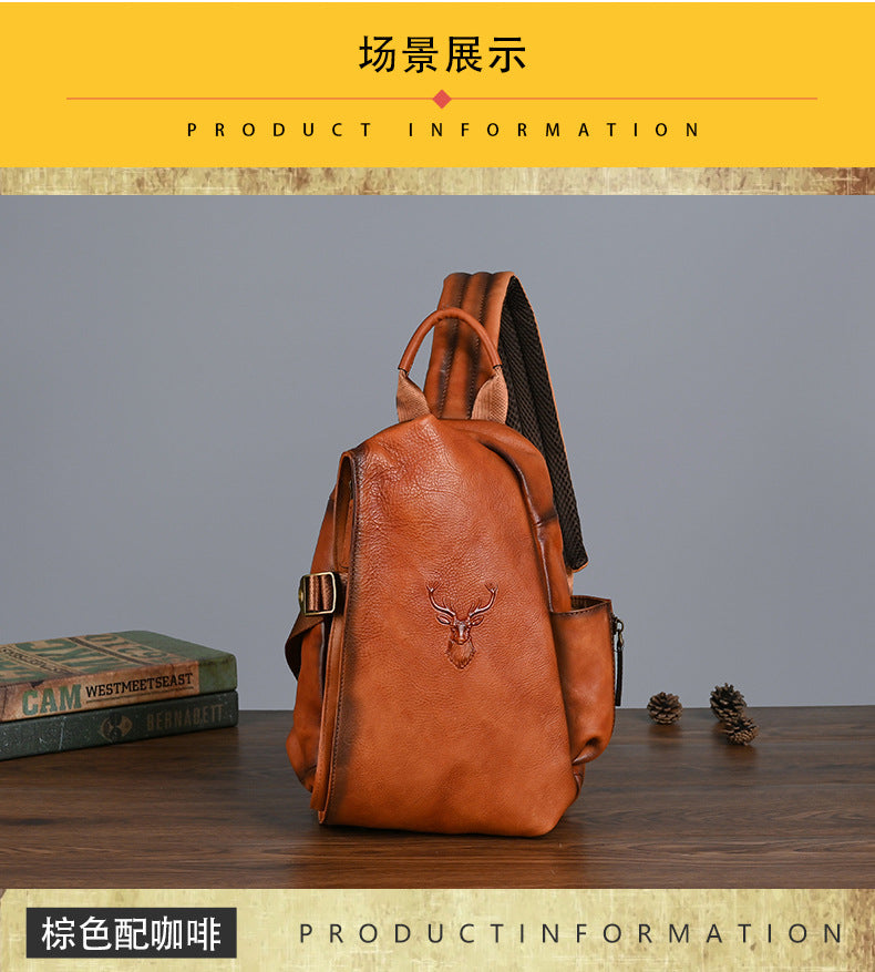 Men's Bust Bag Genuine Cowhide Leather Retro Casual Men's Crossbody Bag Travel Bag