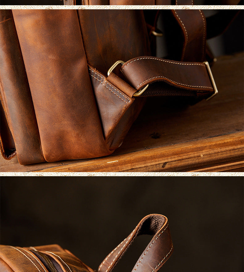 Men's Backpack Genuine Cowhide Leather Crazy Horse Handmade Original Travel Bag Retro Casual Men's Bag