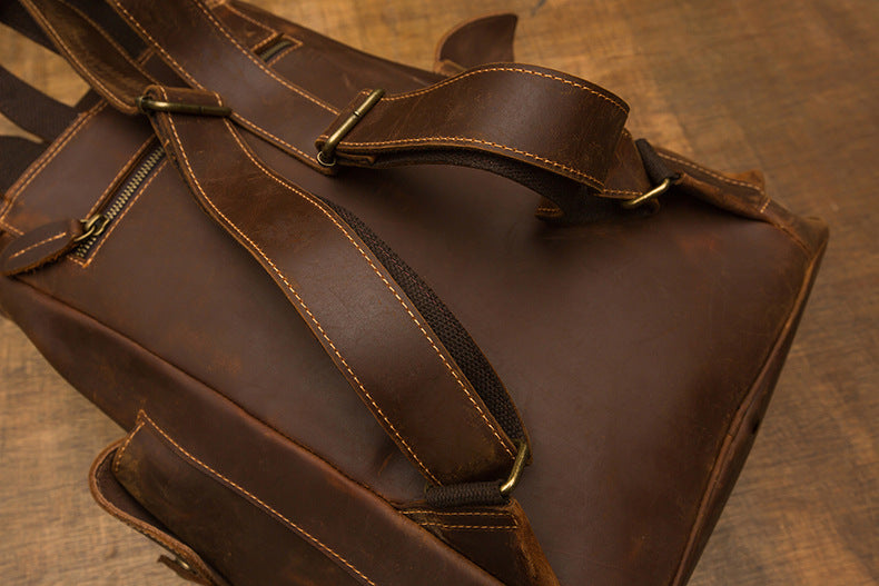 Men's Backpack, Original Handcrafted, Genuine Cowhide Leather, Retro Casual, Unisex, Travel Bag, Computer Bag