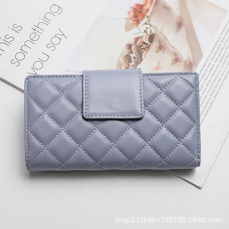 Women's short genuine leather wallet check wallet sheep leather wallet tri-fold cloth coin purse wallet women's wallet