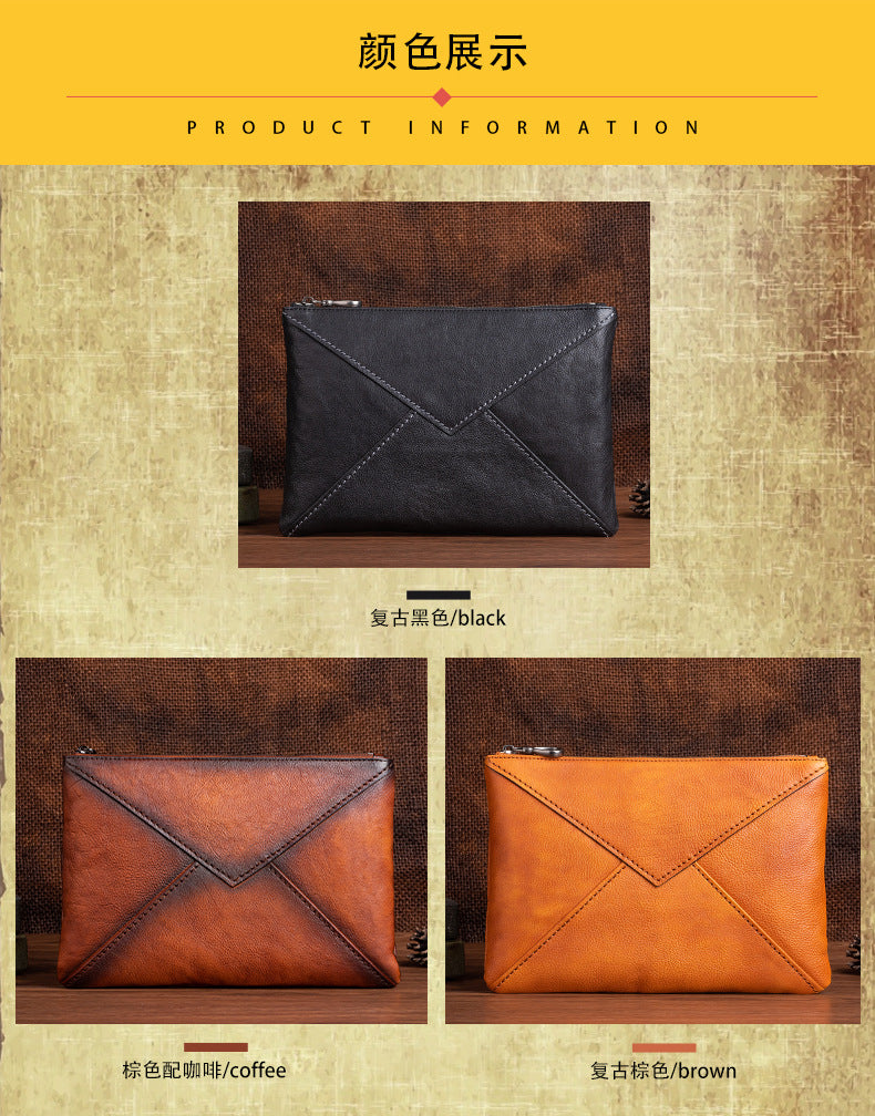 Men's Clutch Bag Genuine Cowhide Leather Casual Men's Handbag