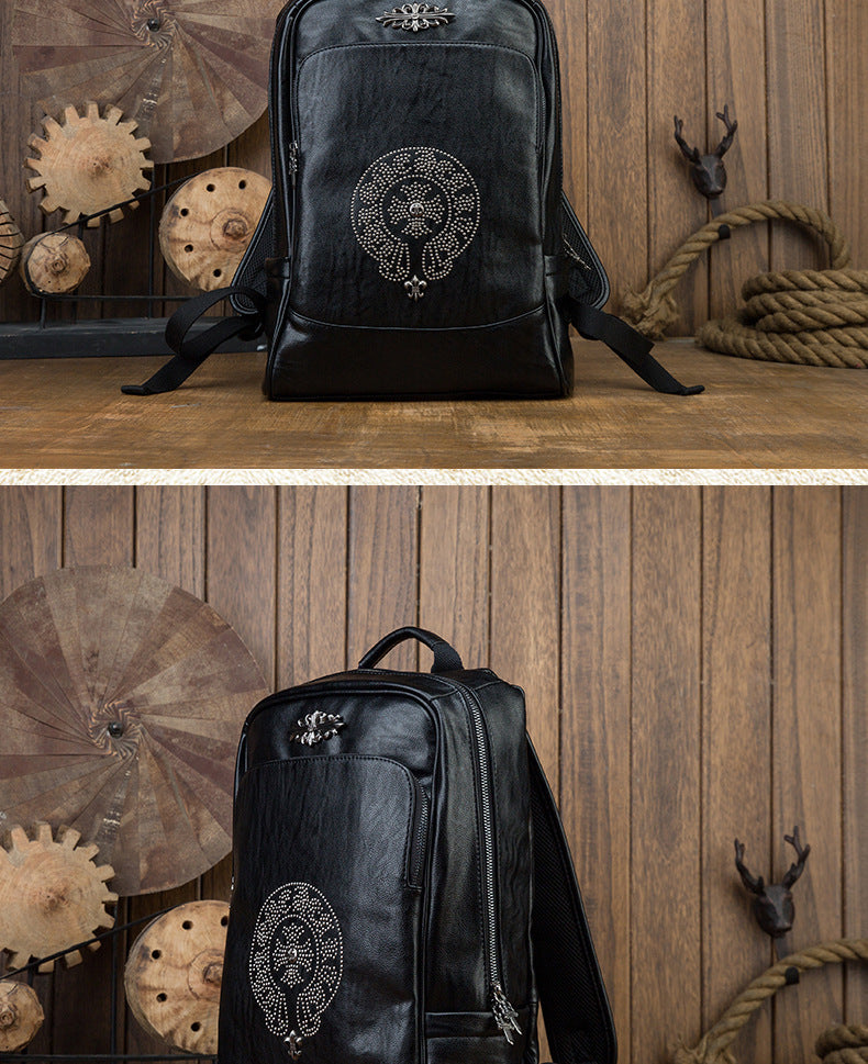 Men's Rucksack Genuine Cowhide Leather Handmade Original Unique Fashion Travel Bag for Men