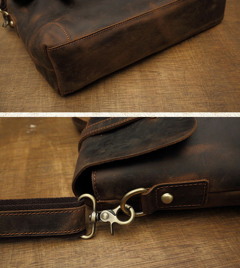 Men's Messenger Bag Handmade Genuine Cowhide Leather Crazy Horse Retro Handbag Handbag Men's Briefcase Crossbody Shoulder Bag