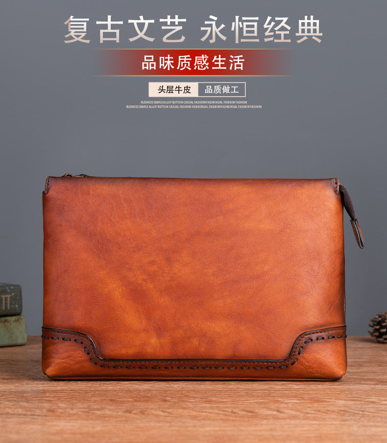 Men's clutch bag cowhide genuine leather casual retro male handbag