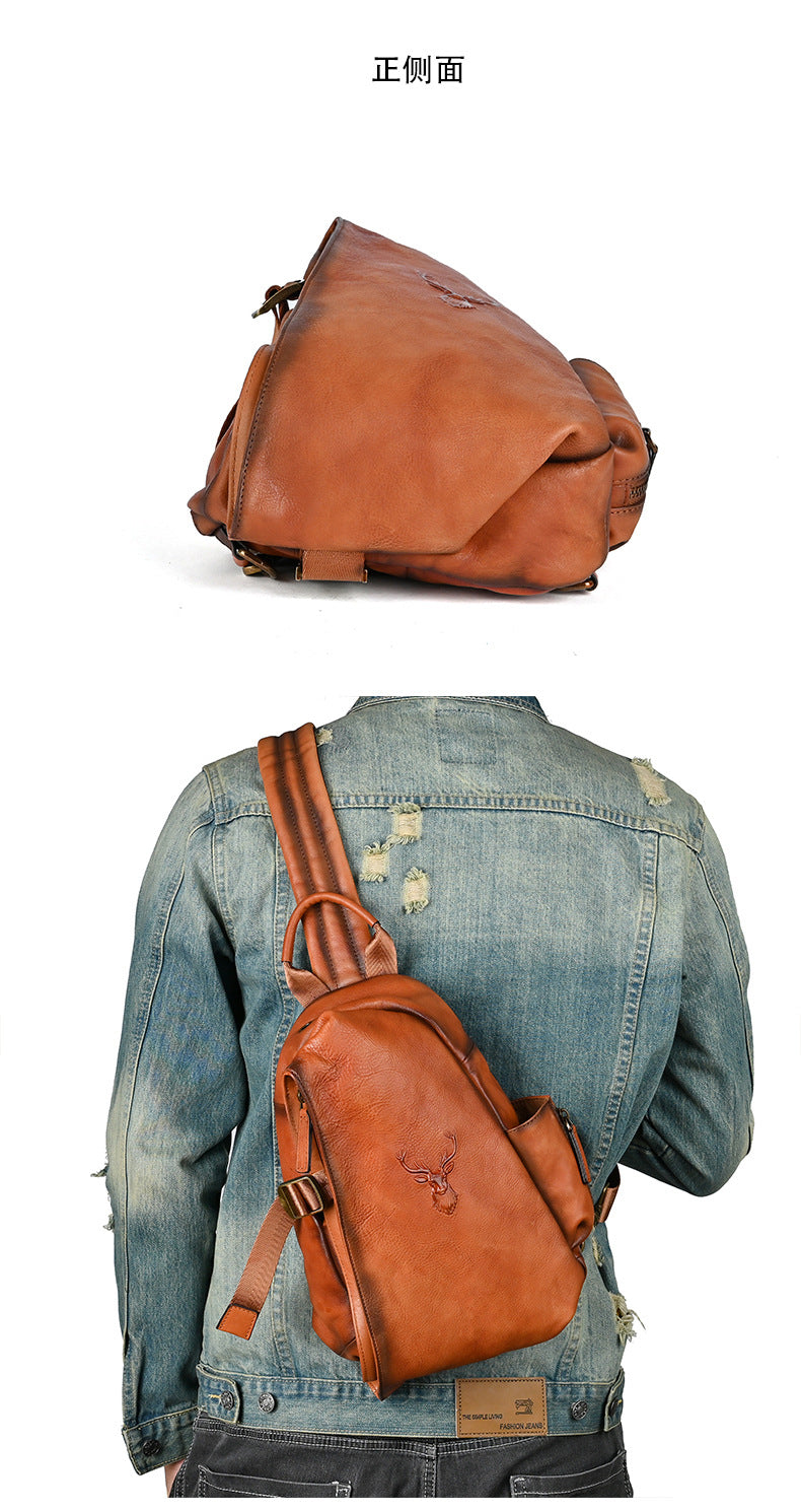 Men's Bust Bag Genuine Cowhide Leather Retro Casual Men's Crossbody Bag Travel Bag