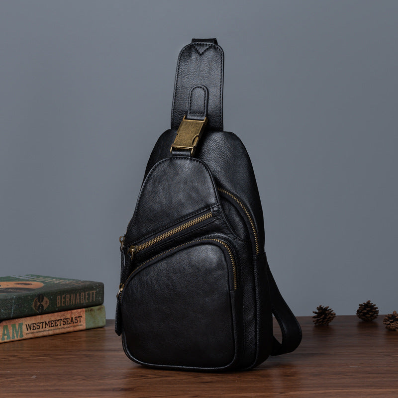 Men's bust bag Genuine cowhide leather retro crossbody bag for men