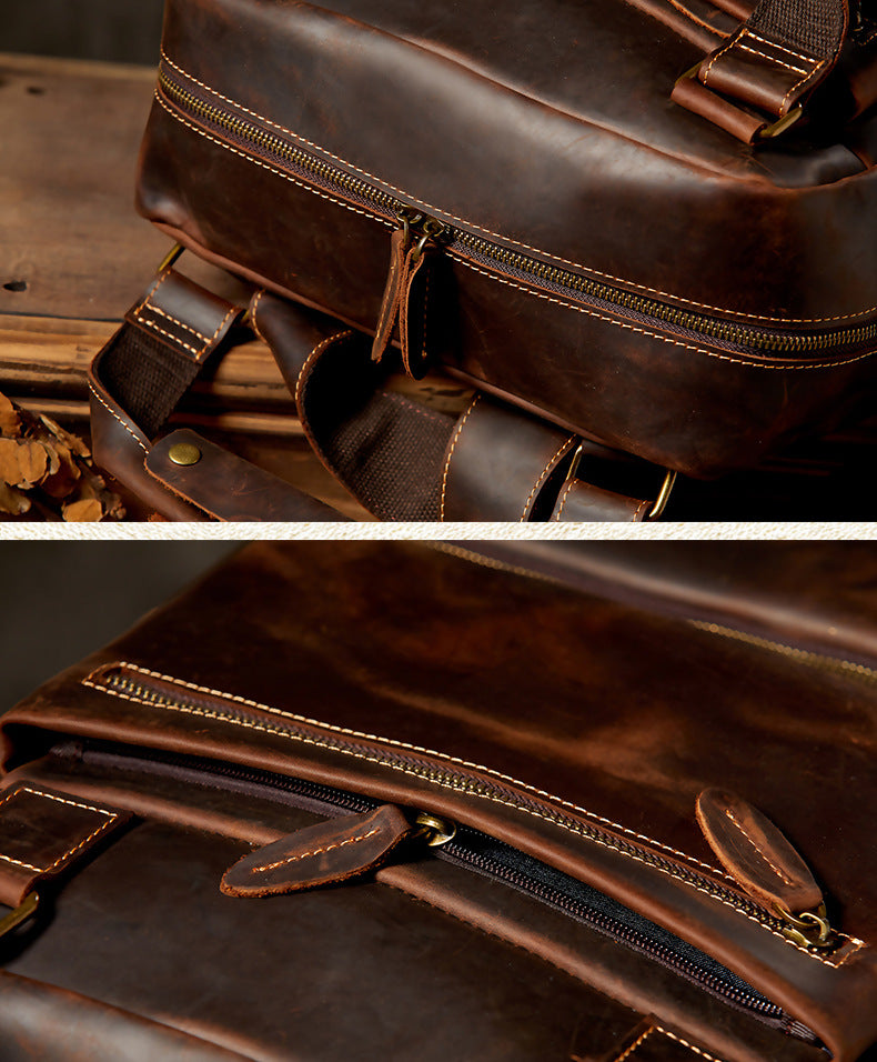 Men's Backpack Handmade Cowhide Genuine Leather Crazy Horse Retro Large Capacity Computer Bag Casual Fashion Business Travel Bag