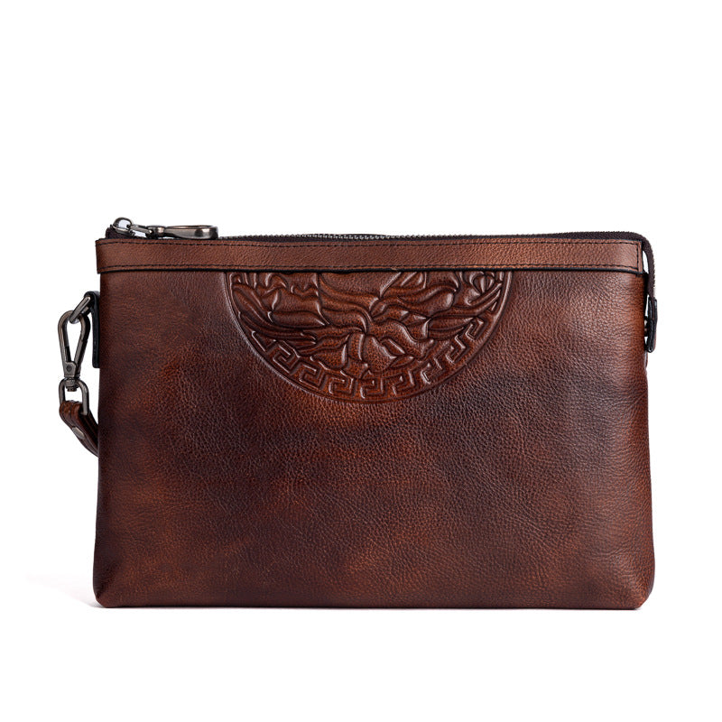 Men's Clutch Bag Genuine Cowhide Leather Retro Casual Men's Handbag