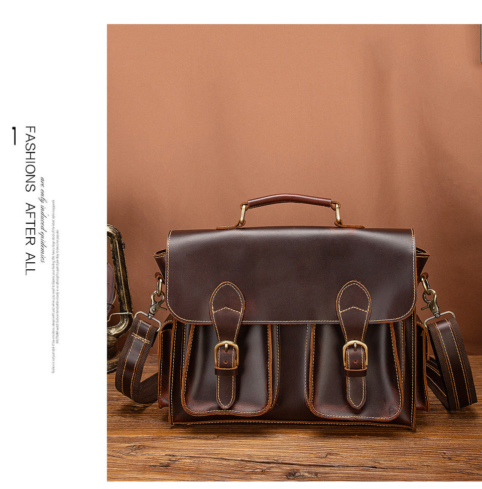 Men's Briefcase Handbag Cowhide Genuine Leather Retro Business Computer Bag for Men