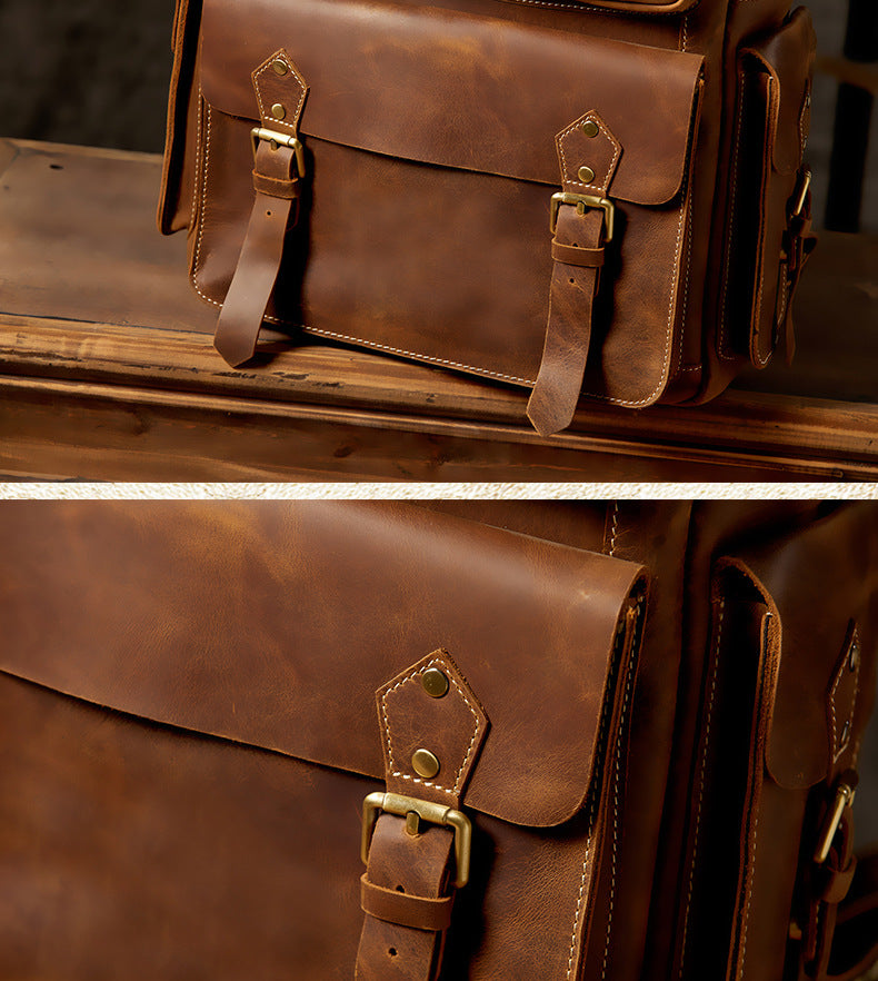 Men's Backpack Handmade Cowhide Genuine Leather Retro Crazy Horse Large Capacity Travel Bag Men's Computer Bag