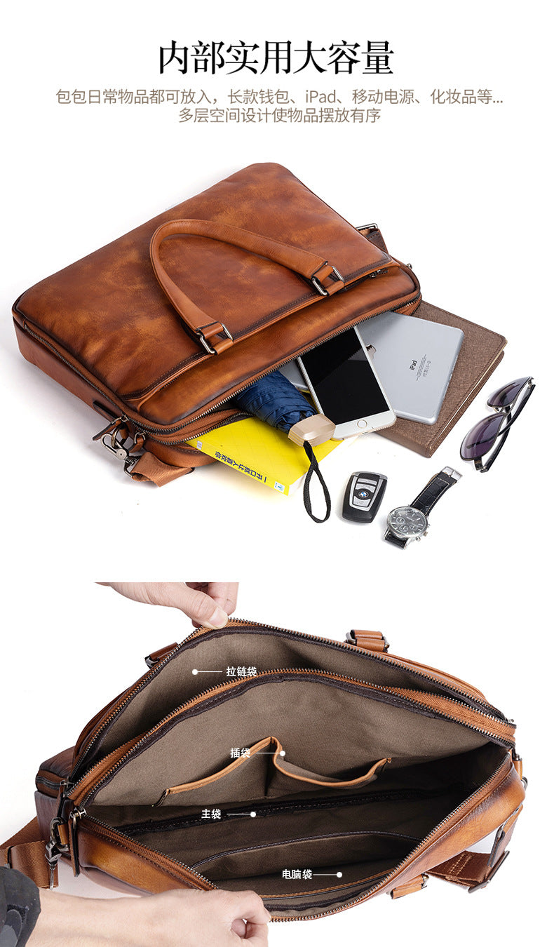 Men's Briefcase Cowhide Genuine Leather Business Commuter Computer Bag File Bag Men's Handbag