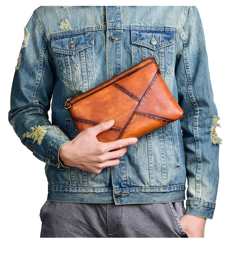 Men's Clutch Bag Genuine Cowhide Leather Retro Casual Men's Handbag