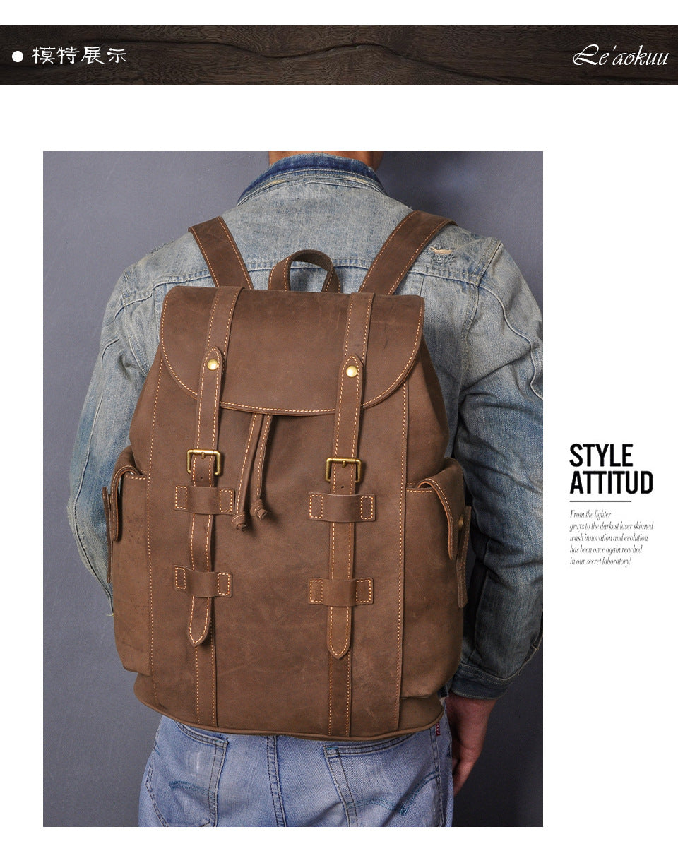 Men's backpack cowhide genuine leather retro large capacity computer bag for men