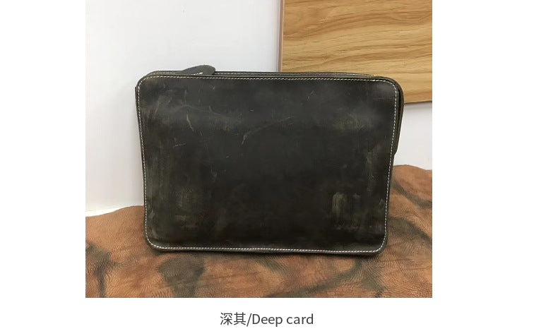 Men's Briefcase Retro Cowhide Genuine Leather Crazy Horse Commuting Simple Crossbody Bag for Men