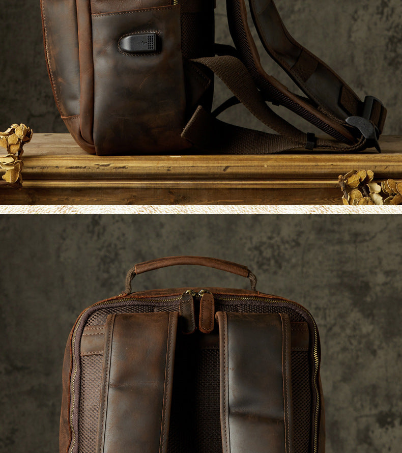 Men's backpack handmade cowhide travel bag retro large capacity computer bag