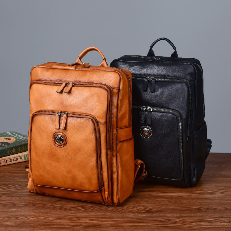 Men's backpack cowhide genuine leather fashion unique travel bag