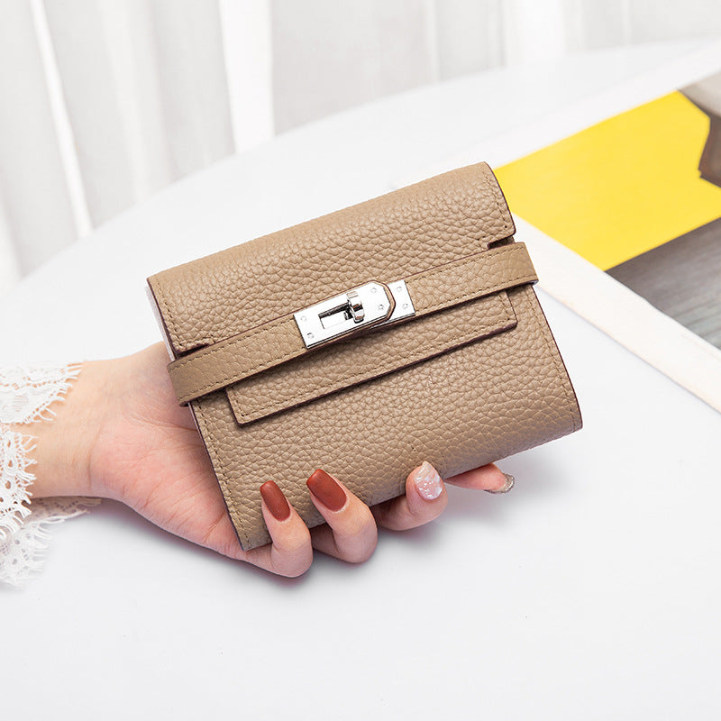 Coin Purse Women's Kelly Bag Cowhide Bifold Wallet Large Capacity Genuine Leather Wallet Fashion Women's Wallet