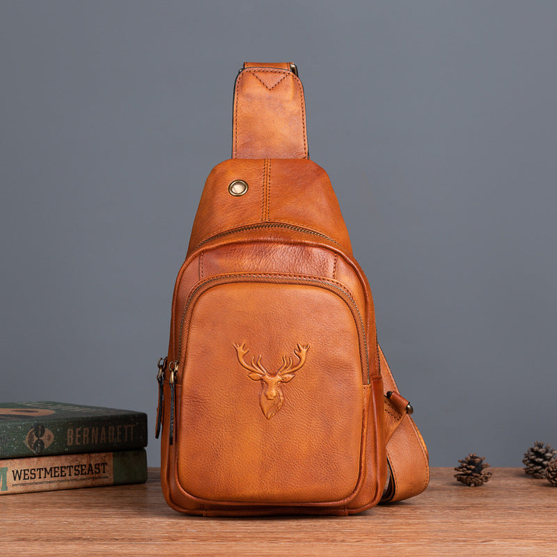 Men's bust bag Genuine cowhide leather retro casual crossbody bag for men