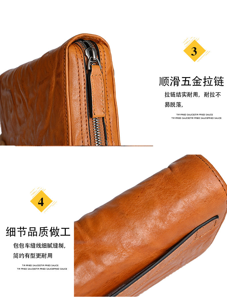 Men's Wallet Cowhide Genuine Leather Clutch Bag Mobile Phone Bag Retro Casual Men's Handbag