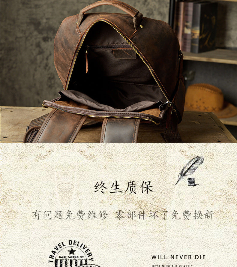 Men's backpack handmade cowhide travel bag retro large capacity computer bag